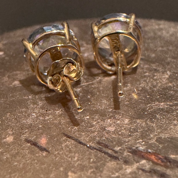 Elegant Mystic Blue Topaz 14k Gold Stud Earrings - Picture 3 of 3